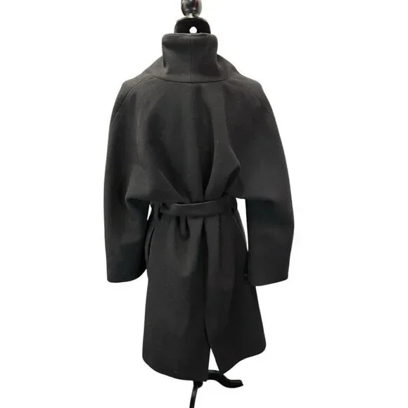 Reformation Black Belted Coat Wrap Style Medium Surplus Fabric Made in USA